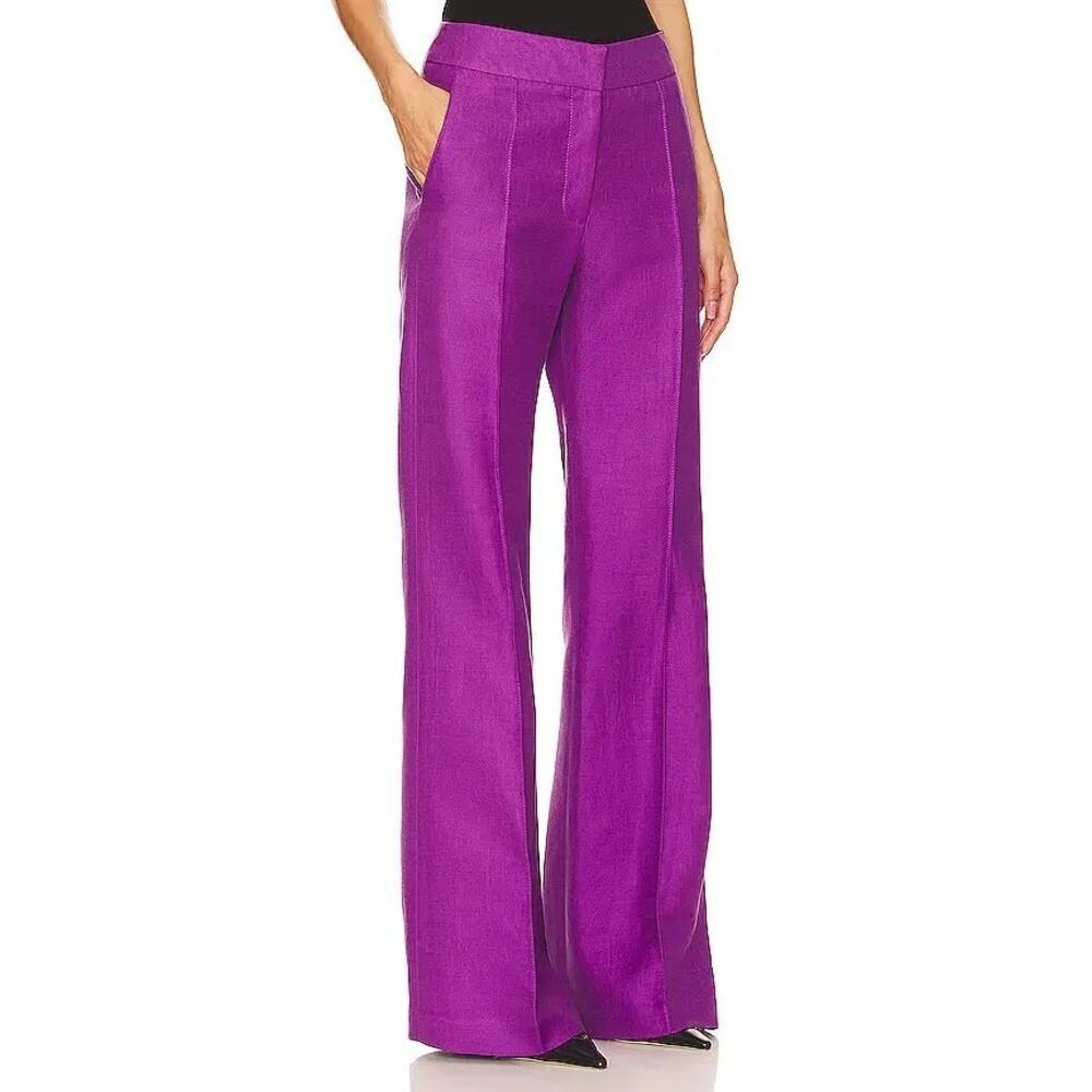 SMYTHE Wide Leg Pintuck Linen Blend Trouser In Violet Purple Size 2 / 26